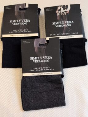 Simply Vera Vera Wang Black, Navy and Charcoal Super Opaque Tights Trio
